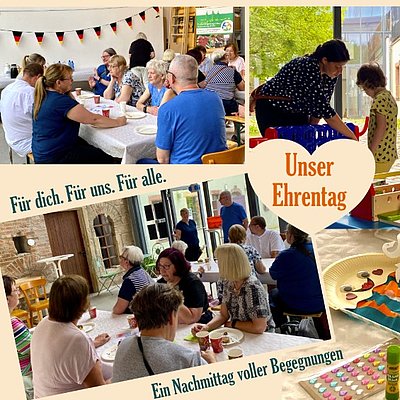 Menschen an einer Kaffeetafel